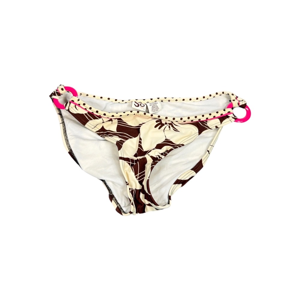 SO Bikini Bottoms Womens Medium Brown Cream Floral Polka Dot Pink Ring Tropical